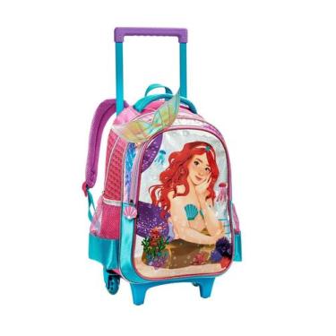Imagem de Mochila Escolar Luxo 2em1 Costas e Rodas Sereia 3D - denlex