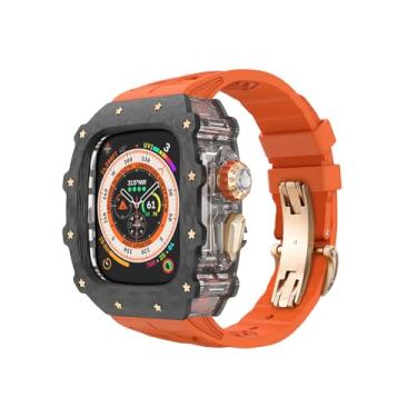Imagem de HUALIMEI Capa De Luxo Para Apple Watch Ultra 2 Em Fibra De Carbono Com Pulseira De Borracha De Flúor, Capa Protetora Masculina Para Iwatch Ultra 49 Mm, Capa Leve De Fibra De Carbono 49 Mm Para Apple