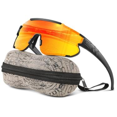 Imagem de Kegrimi Óculos de sol polarizados de beisebol infantil: óculos de sol esportivos para meninos e meninas de 6 a 12 anos, óculos de sol juvenis para ciclismo, corrida, A5-armação preta, lente laranja,