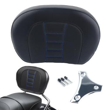 Imagem de FINMOKAL Almofada de encosto de passageiro traseiro destacável para motocicleta Sissy Bar com suporte cromado para Harley Touring Model 1997-Up (P/N 52300324, 52627-09, 52805-97B, 52723-06,