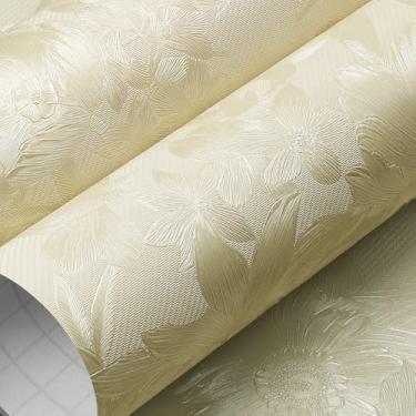Imagem de LaCheery Papel de parede bege para quarto 40 cm x 701 cm papel de parede floral cremoso texturizado bege floral para armários e gavetas paredes de banheiro papel de parede tecido removível impermeável