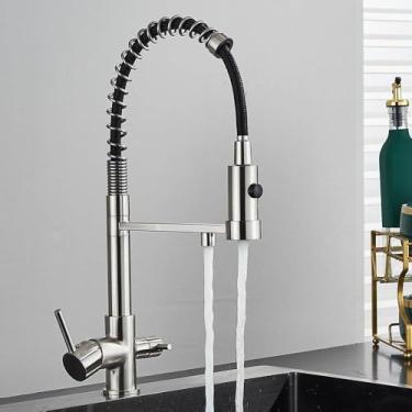 Imagem de Torneira de cozinha com filtro retrátil, preta, 3 vias, torneiras de água potável pura, latão, 360°, torneira misturadora de água de purificação flexível, níquel escovado