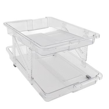Imagem de Organizador de Lata de Refrigerante Expansível Transparente de 2 Camadas para Geladeira, Suporte Automático de Lata de Cerveja Largura Ajustável 5,43-8,46