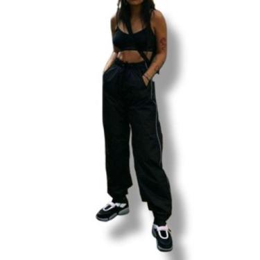 Imagem de Calça Básica Street Reta Larga de Tactel com Cordão na Cintura e Bolso