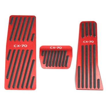 Imagem de LEXLEY 3 peças de pastilhas de pedal de freio a gás de alumínio antiderrapantes, capas de pedal acelerador sem perfuração apenas para Mazda 2025 CX-70-RED