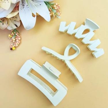 Imagem de Kit c/ 3 Presilha Grande Piranha Prendedor Garra Cabelo Blogueira Acessório Luxo Design Moderno (Branco)