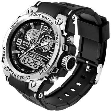 Imagem de PINIDOUS Relógios masculinos para esportes ao ar livre, à prova d'água, relógio militar, analógico, digital, tática, com alarme de LED, cronômetro, carrilhão de hora em hora, relógios de pulso