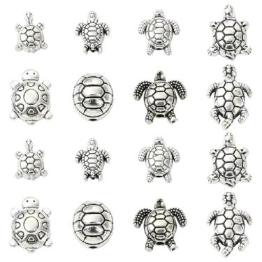 Imagem de Ipotkitt 80 peças, 8 estilos, forma de tartaruga, contas de metal prata antigas, contas de tartaruga de animais marinhos para chaveiro faça você mesmo, pulseira, bolsa, joias, decoração, artesanato