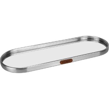 Imagem de BANDEJA DECORATIVA PARA SERVIR OVAL HOME&CO COM ESPELHO METAL 1x35x12cm PRATA