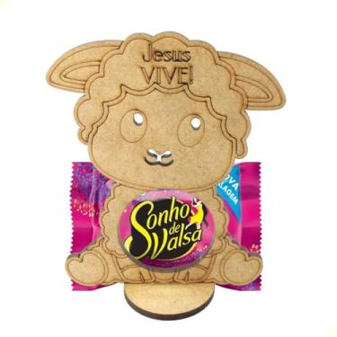 Imagem de Kit 20 Porta Bombom Ovelhinha Cordeiro Ele Vive Mdf Cru Lembrancinha Páscoa Cristã