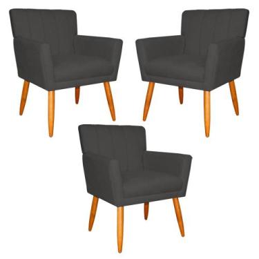 Imagem de Kit 3 Poltronas Decorativa para Sala de Estar Cecília Suede Cinza - Mo