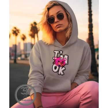Imagem de Moletom Feminino I'M ok, Está tudo bem Blusão casaco feminino com bols