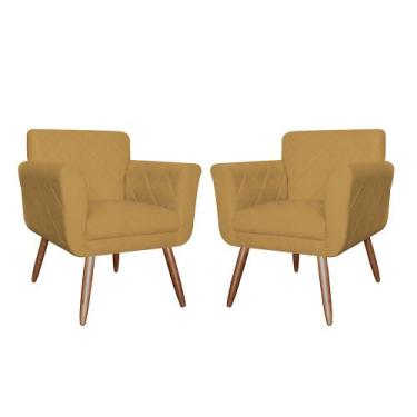 Imagem de Kit Com 2 Poltronas Cadeiras Isabella Estofadas Veludo Mostarda - INCA