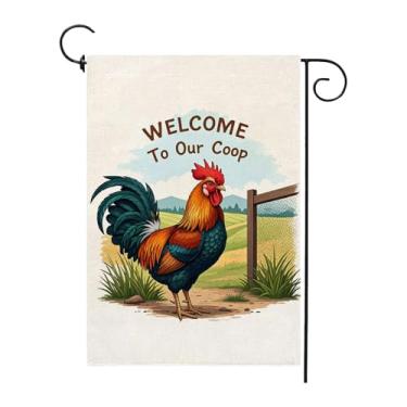 Imagem de Welcome To Our Coop Bandeira de jardim de galinha 30 x 45 cm dupla face rústica quintal para galinheiro engraçado fazenda decoração ao ar livre