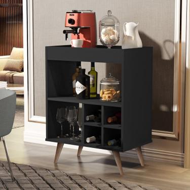 Imagem de Aparador Buffet Adega Barzinho Pés Palito Retrô Encanto - Preto