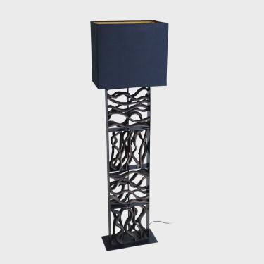 Imagem de Abajur de Chão Preto Madeira Rustica Estrutura Metal Cúpula