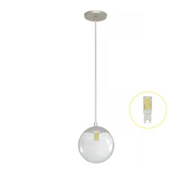 Imagem de Pendente Prata Bancada Cozinha Cabeceira De Cama + Led Vi