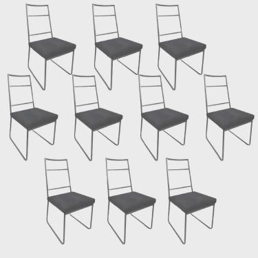 Imagem de Kit 10 Cadeiras Sala de Jantar Escritório Office Stark Industrial Ferro Cinza Sintético Cinza - Ahz Móveis