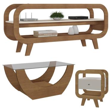 Imagem de Rack Bancada TV 42 Pol Mesas De Centro E Apoio Cinamomo Off White ARLY