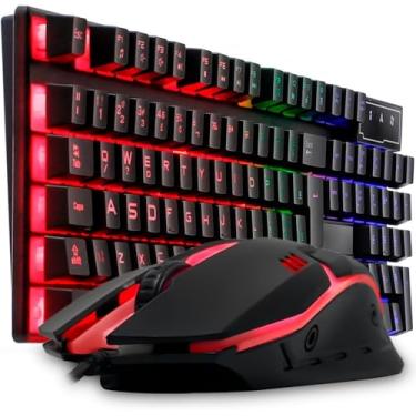 Imagem de Kit Gamer, Teclado Semi Mecanico, Iluminado, Mouse Gamer Com Led USB 3200DPI, 7 Botões, compatível com PS4 e computadores, Design Resistente e Confortável para Jogos.