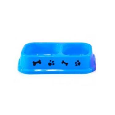 Imagem de Comedouro e Bebedouro Duplo Plástico P/ Gatos Cachorros - Mimo Pets, A