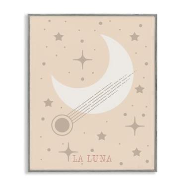 Imagem de Stupell Industries Arte giclée emoldurada cinza com lua minimalista com estrelas, design de Daniela Santiago, 28 x 35 cm