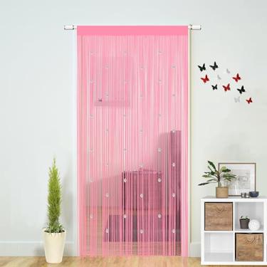 Imagem de Cortinas de cordão com contas para portas Boho decoração de quarto porta pendurada contas de parede armário cortina de janela divisor de quarto privacidade decorativa (rosa, 99 cm L x 200 cm C)