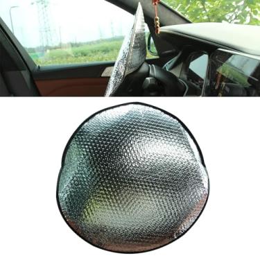 Imagem de 1 peça de capa de proteção solar para volante, design de bloqueio de borda dupla face, protetor térmico à prova de sol, protetor solar de volante, folha de alumínio anticalor para caminhões e carros