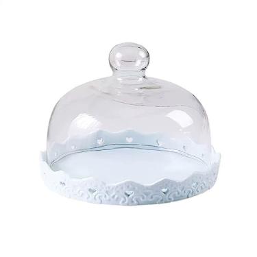 Imagem de Suporte para Bolo Simples e elegante bandeja dim sum pão bolo expositor prateleira frutas lanche bandeja de armazenamento tampa de vidro transparente Suporte para Sobremesa(Blue,Pequeno)