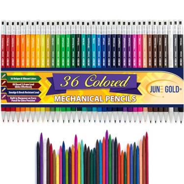 Imagem de Lápis mecânicos de 2,0 mm sortidos de ouro de junho, 36 espessura, 36 cores exclusivas, apontadores embutidos