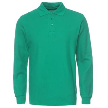 Imagem de NeedBo Camisa polo masculina de manga comprida casual lisa, Verde irlandês, P