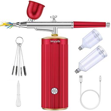 Imagem de imyyds Kit de aerografia com compressor, pistola de aerografia sem fio de alta pressão 32PSI, conjunto portátil de compressor de aerografia de ação dupla, mini escovas de ar recarregáveis portáteis para pintura, modelo, unha, maquiagem