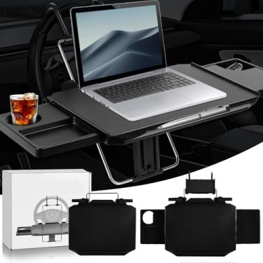 Imagem de Bandeja de volante de carro atualizada com suporte de telefone, bandeja de mesa de volante para carro, mesa de volante ajustável de 720° para laptop, bandeja de carro para comer, bandeja versátil para