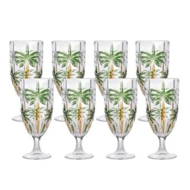 Imagem de Jogo 8 Taças de Cristal Palm Tree Coqueiro para Água Suco Wolff 450ml