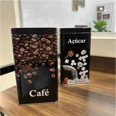 Imagem de Lata Quadrada Café/Açúcar Duas Peças Preto - Y888, Grande
