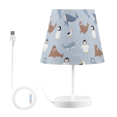 Imagem de Joisal Lindo criado-mudo de urso polar de animais árticos com abajur de linho LED para sala de estar, dormitório universitário, casa, escritório