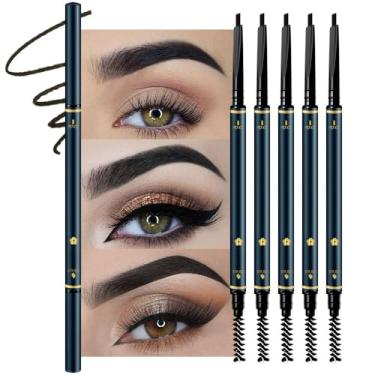 Imagem de Lápis de sobrancelha triangular de dupla face para mulheres, 5 peças de lápis mecânico retrátil de ponta fina, desenha pequenos pelos de sobrancelha, define, preenche sobrancelhas, formas, contornos