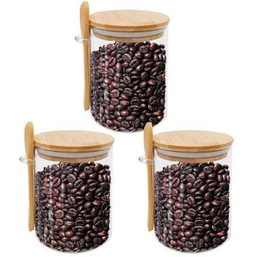 Imagem de Kit 3 Potes Vidro com Suporte 450ml Colher e Tampa em Bambu - Yaay