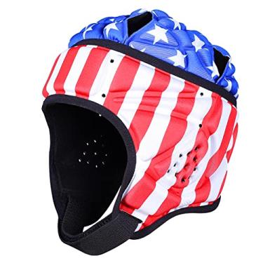 Imagem de DGXINJUN Capacete De Futebol Americano Com Bandeira Casca Macia, Boné Rugby Scrum 7V7, Acolchoado Para Futebol, Protetor Cabeça Ajustável Jovens, Crianças E Adultos