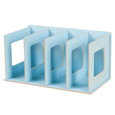 Imagem de Ioensy Estante de madeira para mesa, moderna, simples, portátil, porta-arquivos, armazenamento de livros, prateleira de exibição, suporte para DVD para sala, Azul
