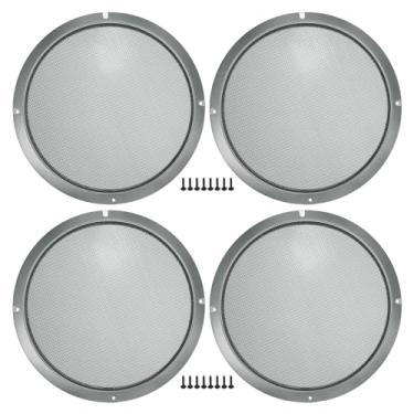 Imagem de ACROPIX Capa universal de grade de alto-falante de carro de 25,4 cm redonda de malha de 25,4 cm caixa protetora de subwoofer com parafusos de montagem cinza ferro - pacote com 4