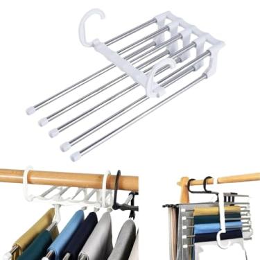 Imagem de Kit 4 Cabides Organizador para Calças em Aço Inox com 5 Divisórias, Dobrável, Branco