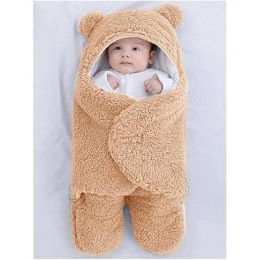 Imagem de Saco de Dormir Bebe Ursinho com Sherpa Inverno Menina e Menino Charutinho Enrolar o Bebe(BEGE)