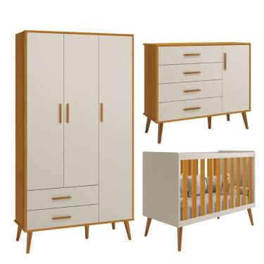 Imagem de Kit Isis Berço Americano Comoda Sapateira Roupeiro 3 Portas