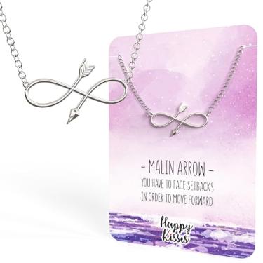 Imagem de Happy Kisses Colar Malin Infinity Arrow – símbolo de força e resiliência – Cartão de presente com mensagem "You Have To Face Setbacks In Order To Move Forward", 18", Metal, Sem Pedra Preciosa