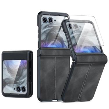 Imagem de AJDJTEN Capa de telefone para Motorola Razr 50, capa moderna à prova de choque com dobradiça de proteção para PC, capa de telefone com proteção de tela integrada para Motorola Razr 50 (preto)