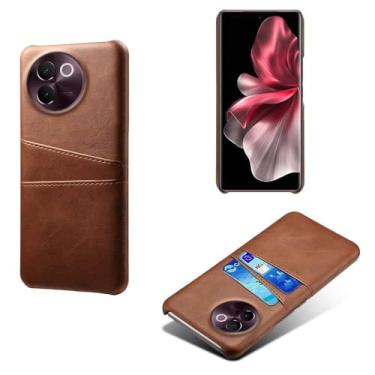 Imagem de Capas Compatível com VIVO V30E 5G,Caso de couro PU-Tampa de telefone a prova de choque com 2 slots de cartão,Proteção anti-impressão digital e anti-gota-Brown