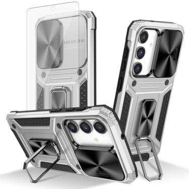 Imagem de Asuwish Capa de celular para Samsung Galaxy S23 FE 5G com capa deslizante para câmera de vidro temperado, suporte de anel, resistente, fina, proteção à prova de choque S 23 EF S23FE 23S mulheres