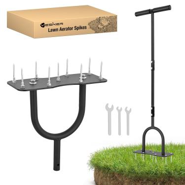Imagem de Yesker Ferramenta de espigão de aerador de gramado – Aerador de solo de metal manual com 9 pontas de ferro, ferramenta de gramado para aeração de quintal, jardim e gramado