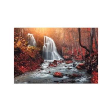 Imagem de Impressão em tela de floresta - imagem de arte de parede em tela natural - impressão de pintura de paisagem em tela - decoração de arte de parede de quarto - outono árvores cachoeira 3/50x75 cm 20x30